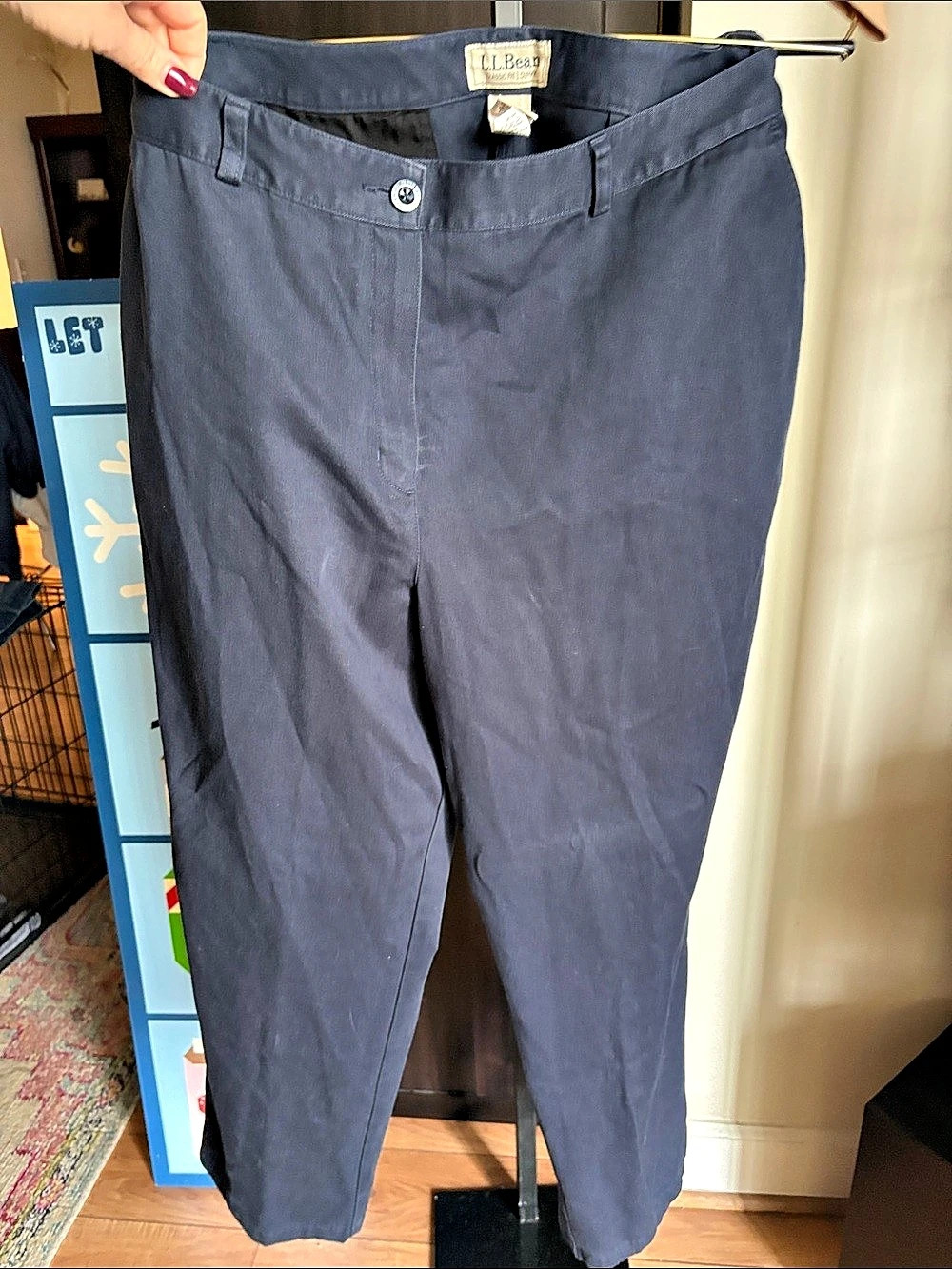 L.L.Bean Classic Fit Straight Leg Cotton Pants Navy Blue Size 18 Like New